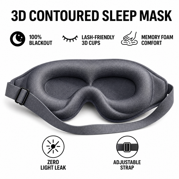 3D Contoured Sleep Mask — Memory Foam Blackout Eye Mask