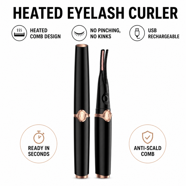 Heated Eyelash Curler — Rechargeable Comb-Style Curling Wand